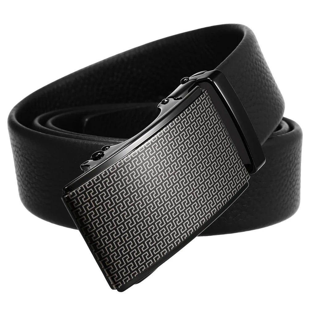 HKM-913555 Men's Casual Cowhide Automatic Buckle Belt with First Layer Leather