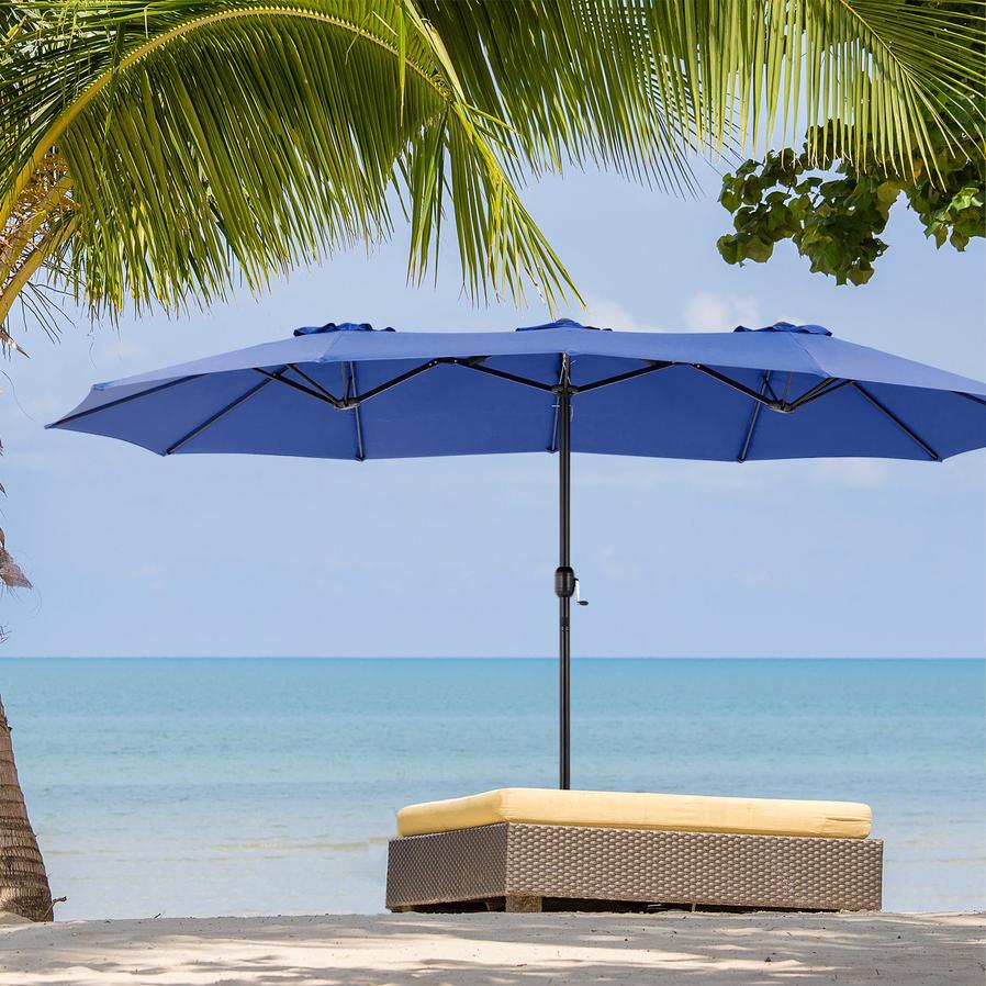 HKM-729939 15ft Rectangular Patio Umbrella with Base for Stylish Outdoor Shade
