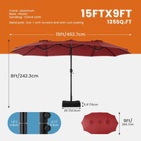 HKM-729939 15ft Rectangular Patio Umbrella with Base for Stylish Outdoor Shade