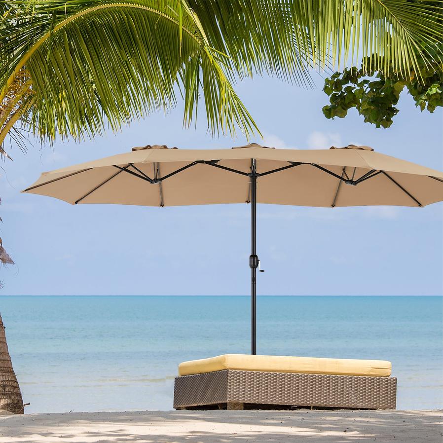 HKM-729939 15ft Rectangular Patio Umbrella with Base for Stylish Outdoor Shade