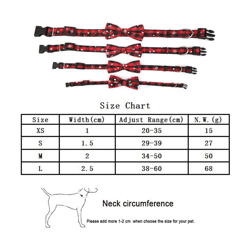 HKM-354195 Christmas Snowflake and Red Bow Adjustable Dog Collar - Terylene, Various Widths and Sizes Available