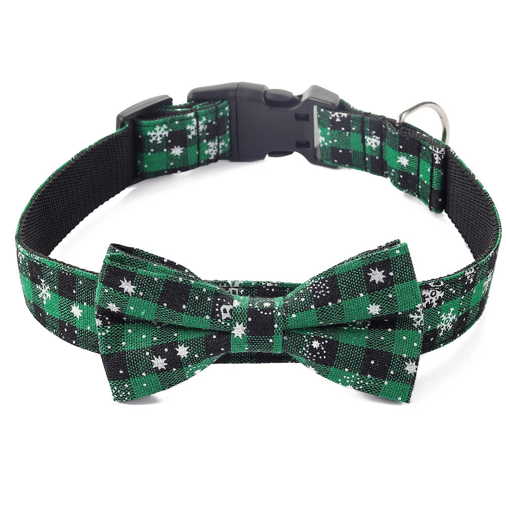 HKM-354195 Christmas Snowflake and Red Bow Adjustable Dog Collar - Terylene, Various Widths and Sizes Available