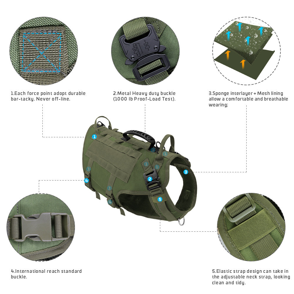HKM-909267 Tactical Dog Outdoor Vest - Nylon, Water-Resistant, Padded - Available in Brown, Black, Green