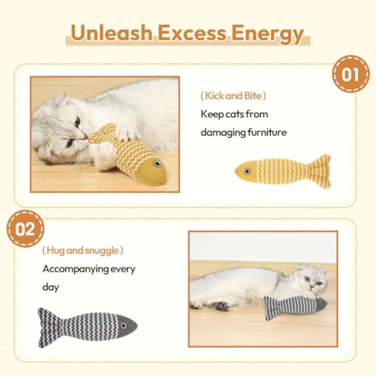 HKM-643155 Catnip Fish Toys for Indoor Cats - 3-Piece Interactive Playset for Kittens and Cats