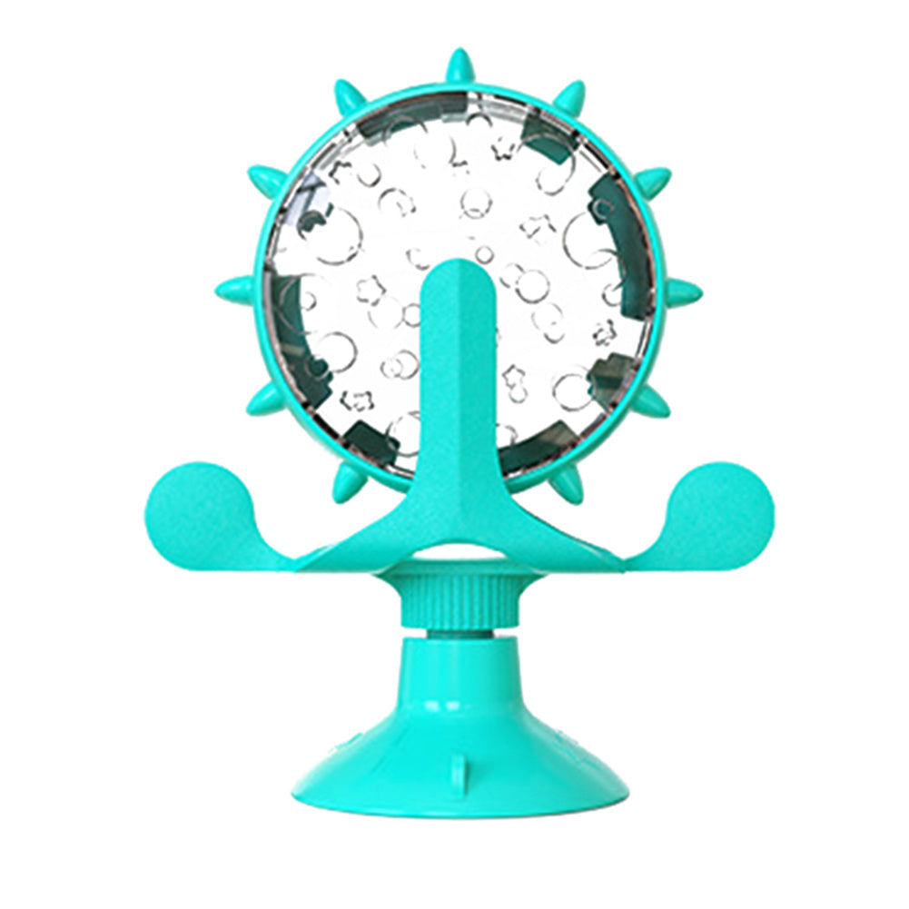 HKM-934419 Pet Cat Toy Interactive Feeding Wheel - Slow Food Dispenser in Blue, Green, and Yellow