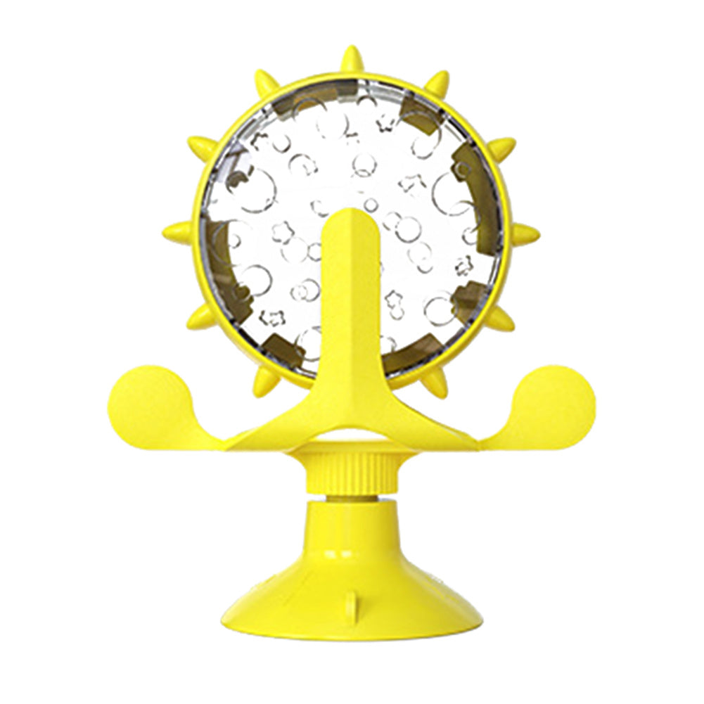HKM-934419 Pet Cat Toy Interactive Feeding Wheel - Slow Food Dispenser in Blue, Green, and Yellow
