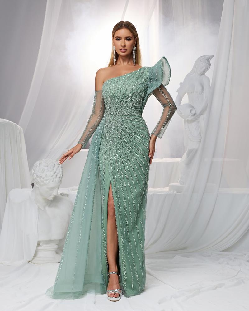 HKM-417427 Elegant Green Evening Gown for Ladies - Model EZ25151