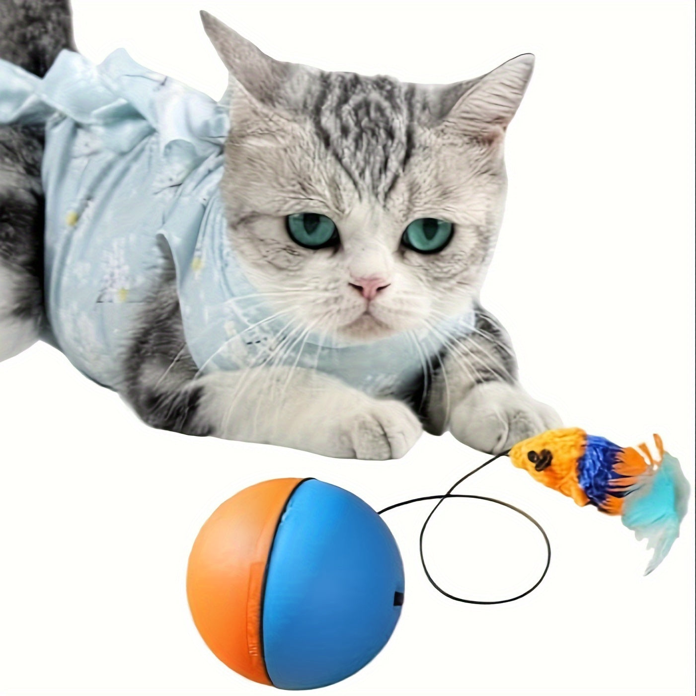 HKM-397651 Interactive Plush Mouse Ball Toy for Cats – Blue and Orange, 8.5cm