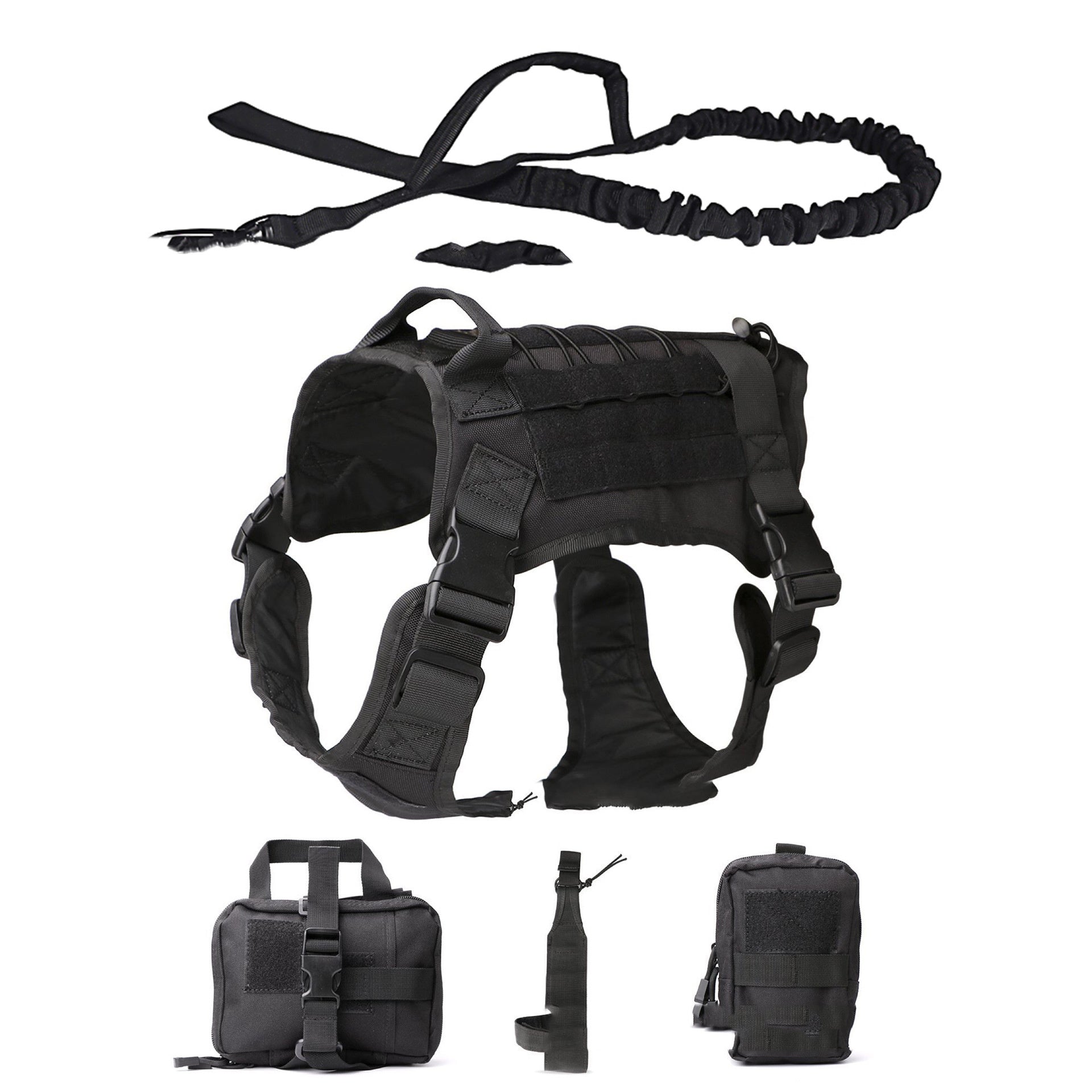 HKM-203027 Tactical Outdoor Dog Vest Suit with Leash, Kettle Bag, and Backpack - Available in Black, Khaki, Military Green, and Camouflage