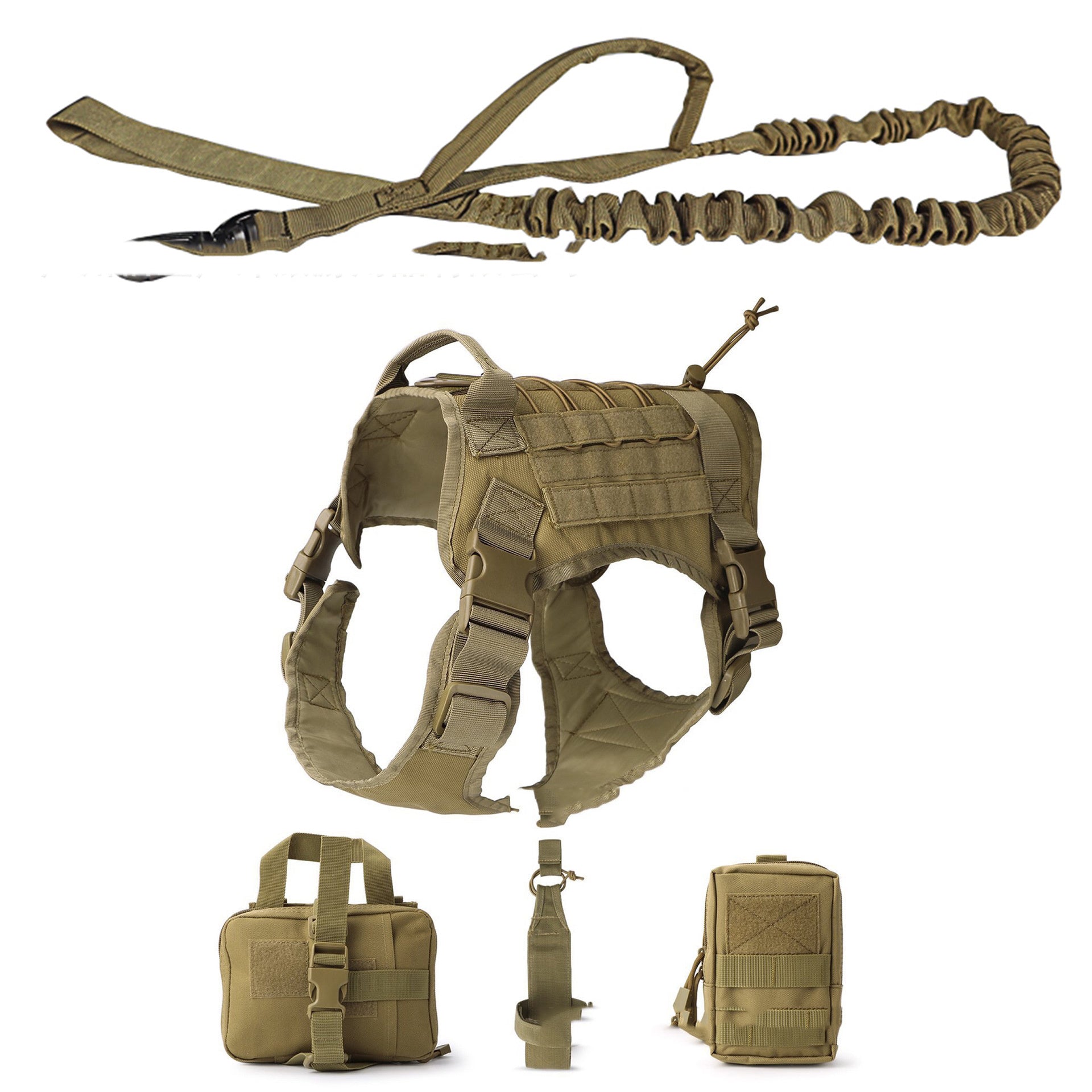 HKM-203027 Tactical Outdoor Dog Vest Suit with Leash, Kettle Bag, and Backpack - Available in Black, Khaki, Military Green, and Camouflage