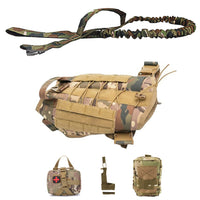 HKM-203027 Tactical Outdoor Dog Vest Suit with Leash, Kettle Bag, and Backpack - Available in Black, Khaki, Military Green, and Camouflage