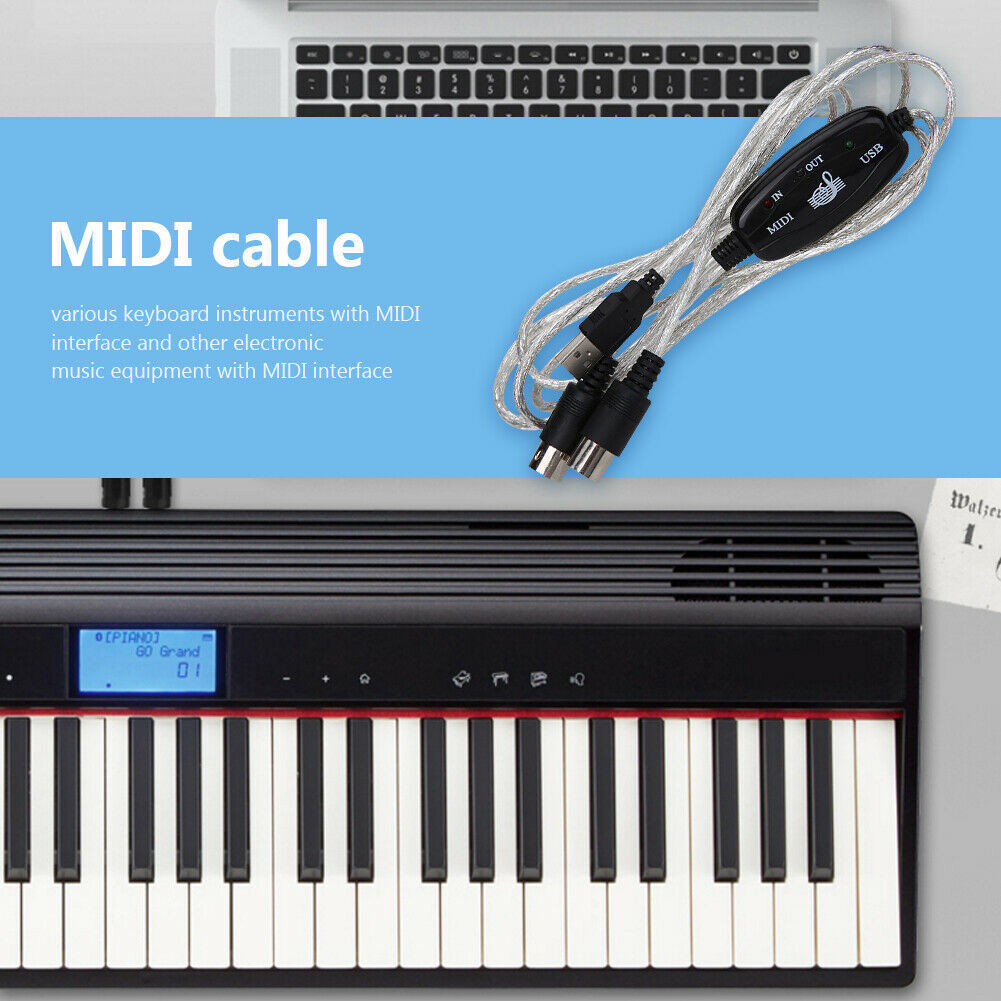 KTX-315795 USB to MIDI Keyboard Adapter Cable for Computer Music Editing - 2m Length
