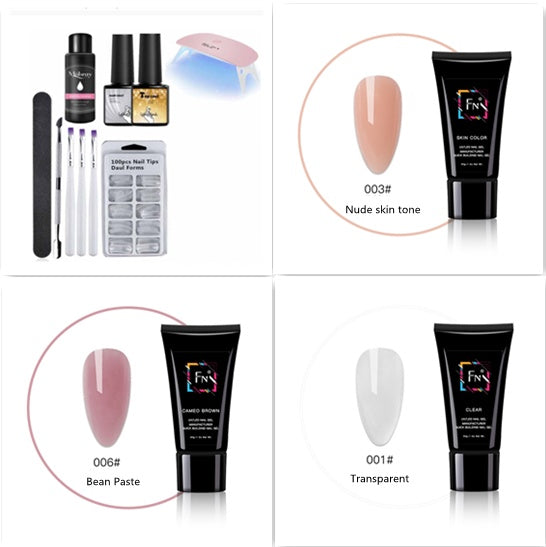 HKM-616275 Milky and Pink Polygel Nail Kit with Fast Crystal Extension Glue - 30ml, Lasts 45 Days