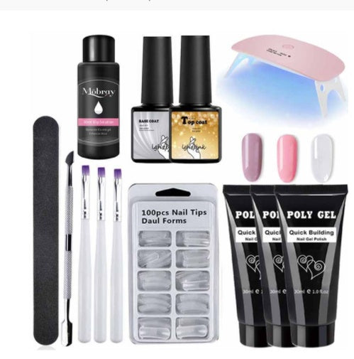 HKM-616275 Milky and Pink Polygel Nail Kit with Fast Crystal Extension Glue - 30ml, Lasts 45 Days