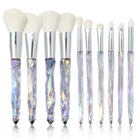 HKM-639571 Crystal Diamond Makeup Brush Set with Long Plastic Handles - 10 Nylon Brushes