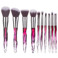 HKM-639571 Crystal Diamond Makeup Brush Set with Long Plastic Handles - 10 Nylon Brushes