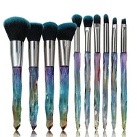 HKM-639571 Crystal Diamond Makeup Brush Set with Long Plastic Handles - 10 Nylon Brushes