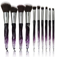 HKM-639571 Crystal Diamond Makeup Brush Set with Long Plastic Handles - 10 Nylon Brushes