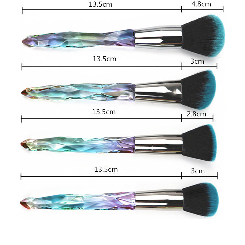 HKM-639571 Crystal Diamond Makeup Brush Set with Long Plastic Handles - 10 Nylon Brushes