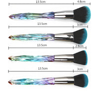 HKM-639571 Crystal Diamond Makeup Brush Set with Long Plastic Handles - 10 Nylon Brushes