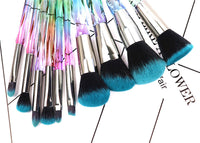 HKM-639571 Crystal Diamond Makeup Brush Set with Long Plastic Handles - 10 Nylon Brushes