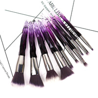 HKM-639571 Crystal Diamond Makeup Brush Set with Long Plastic Handles - 10 Nylon Brushes