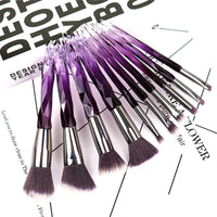 HKM-639571 Crystal Diamond Makeup Brush Set with Long Plastic Handles - 10 Nylon Brushes