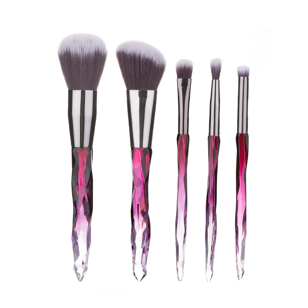 HKM-639571 Crystal Diamond Makeup Brush Set with Long Plastic Handles - 10 Nylon Brushes