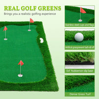 HKM-273491 Indoor Outdoor Golf Putting Green - 10x5 FT Training Mat with 3 Holes, Flags and Cups