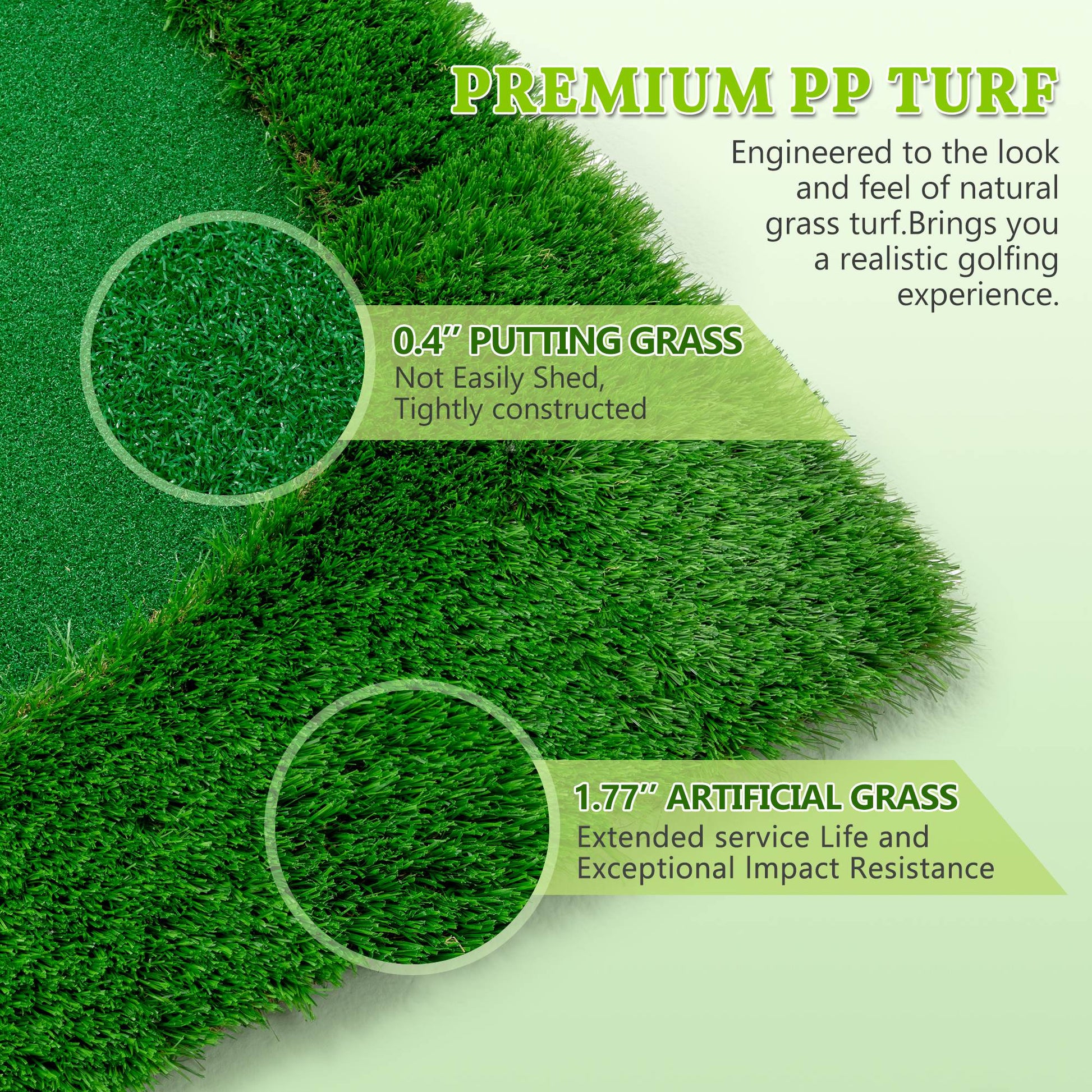 HKM-273491 Indoor Outdoor Golf Putting Green - 10x5 FT Training Mat with 3 Holes, Flags and Cups