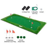 HKM-273491 Indoor Outdoor Golf Putting Green - 10x5 FT Training Mat with 3 Holes, Flags and Cups