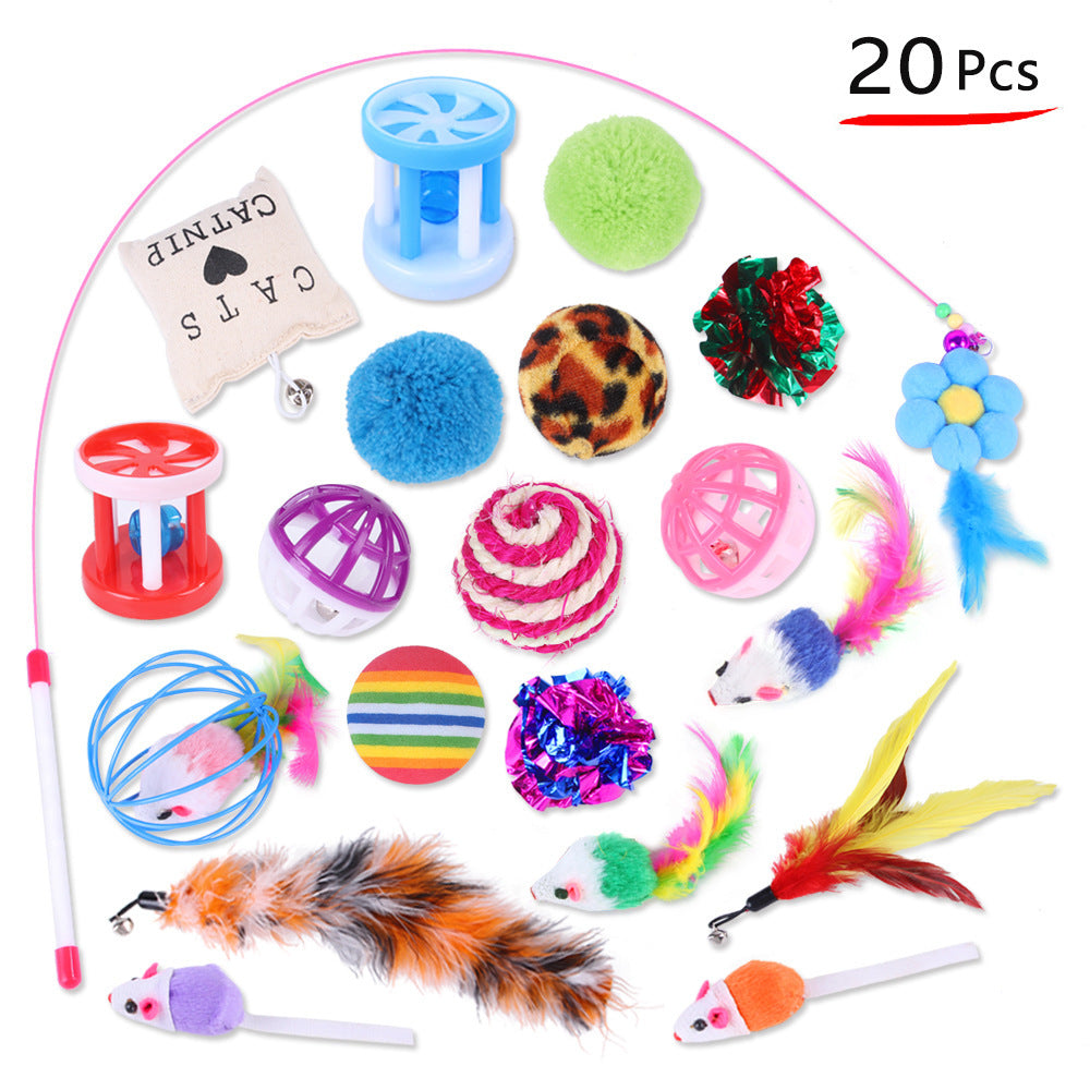 HKM-428115 Plush Cat Toy Set with Interactive Sticks and Mice for Engaging Playtime