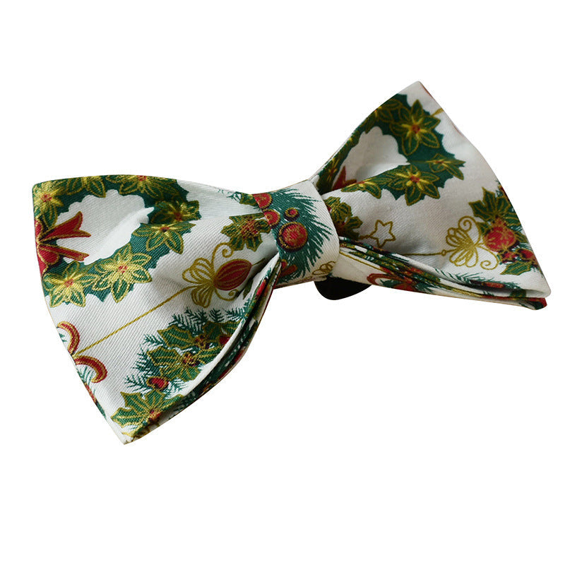 HKM-102099 Christmas Wreath Cotton Dog Collar with Bow Knot and Leash Set, All Seasons, Sizes S-XL