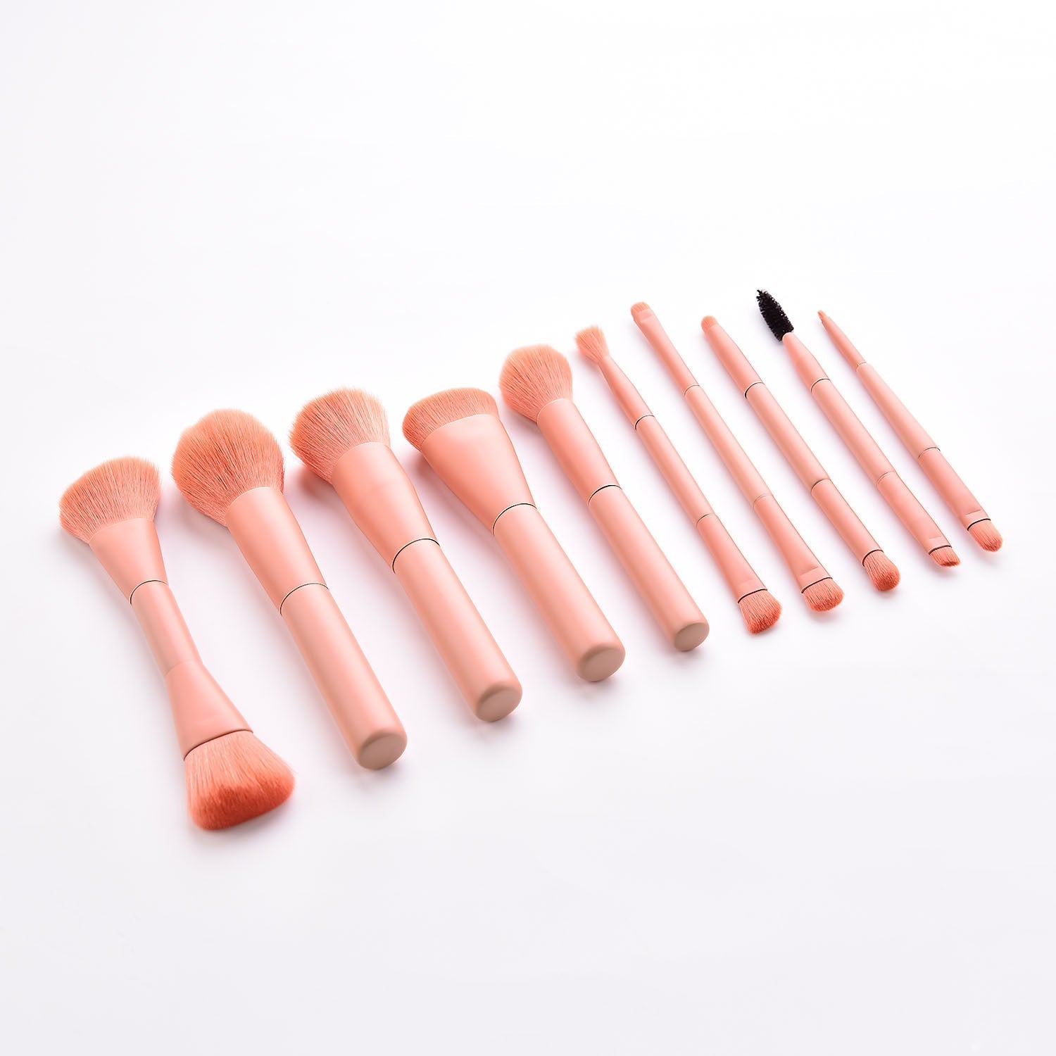 HKM-376275 10-Piece Portable Makeup Brush Set with Nylon Bristles and Wooden Handles