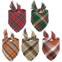 HKM-041363 Fall Plaid Triangle Dog Bandana with Tassel Edges for Thanksgiving and Everyday Wear