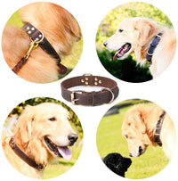 HKM-297555 Cowhide Leather Dog Collar - Available in Black and Light Brown, Multiple Sizes for Comfortable Fit