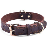 HKM-297555 Cowhide Leather Dog Collar - Available in Black and Light Brown, Multiple Sizes for Comfortable Fit