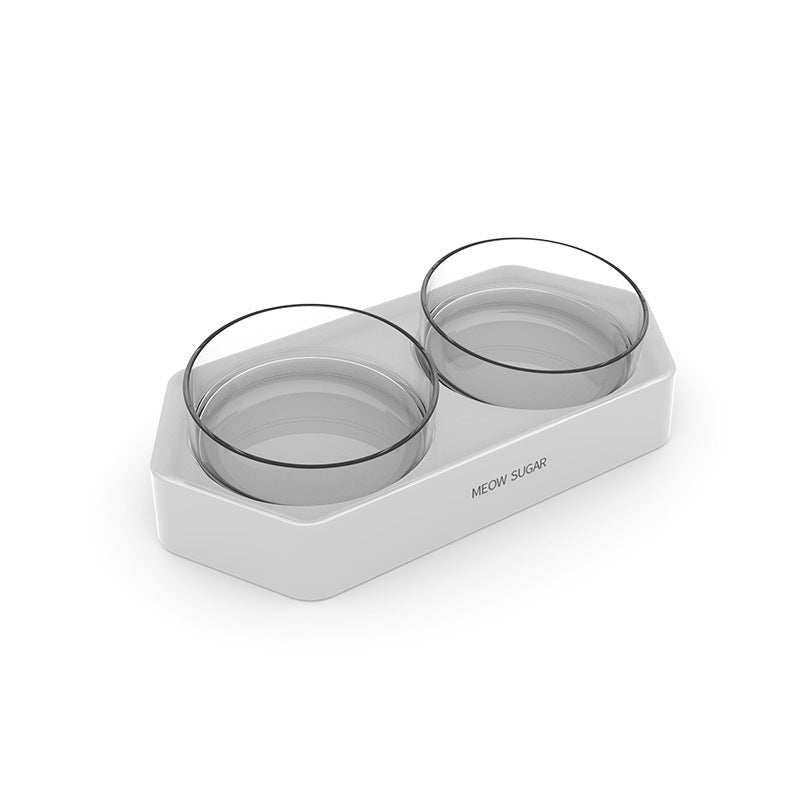 HKM-633747 Hexagonal Inclined Pet Bowl - Durable Plastic Feeding Dish in White, Blue, and Gray