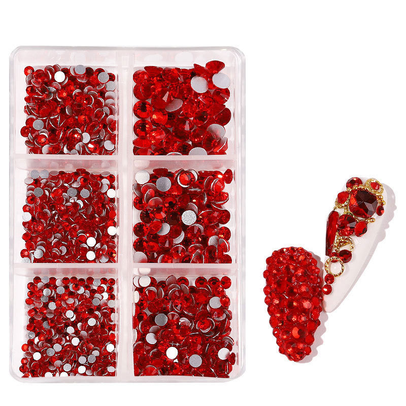 HKM-071571 Porcelain White 6-Compartment Rhinestone Nail Sticker Set