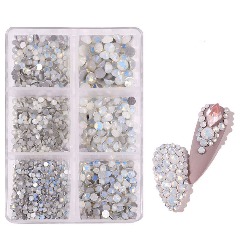 HKM-071571 Porcelain White 6-Compartment Rhinestone Nail Sticker Set