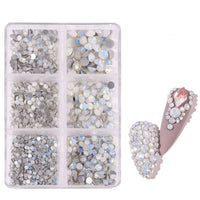 HKM-071571 Porcelain White 6-Compartment Rhinestone Nail Sticker Set