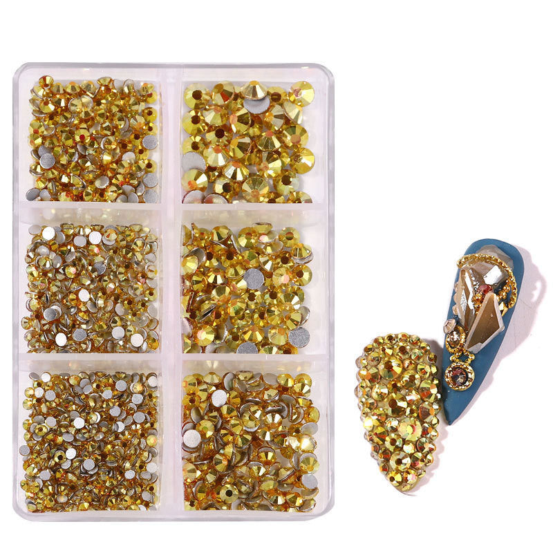 HKM-071571 Porcelain White 6-Compartment Rhinestone Nail Sticker Set