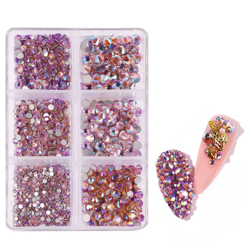 HKM-071571 Porcelain White 6-Compartment Rhinestone Nail Sticker Set