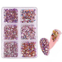 HKM-071571 Porcelain White 6-Compartment Rhinestone Nail Sticker Set
