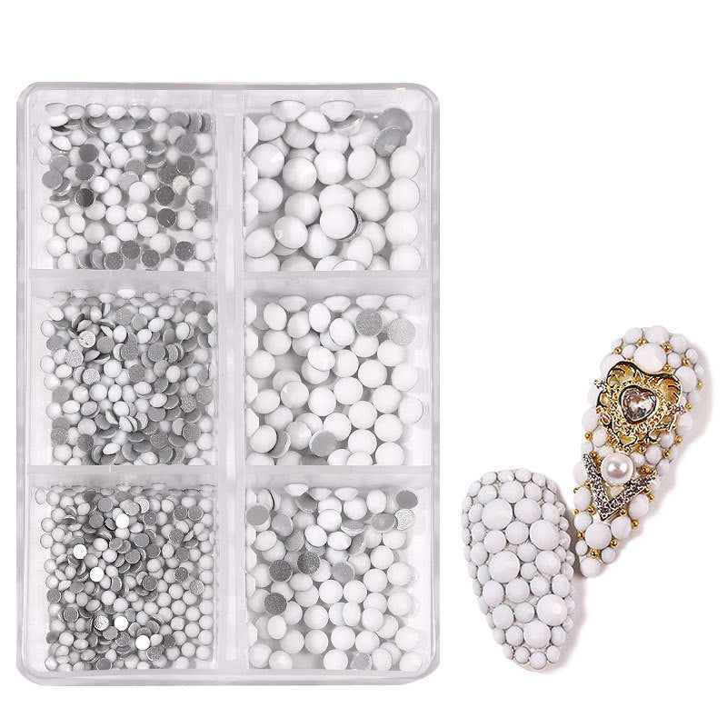 HKM-071571 Porcelain White 6-Compartment Rhinestone Nail Sticker Set