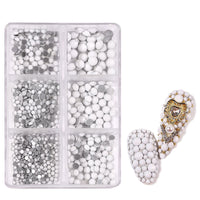 HKM-071571 Porcelain White 6-Compartment Rhinestone Nail Sticker Set
