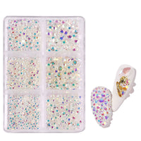 HKM-071571 Porcelain White 6-Compartment Rhinestone Nail Sticker Set