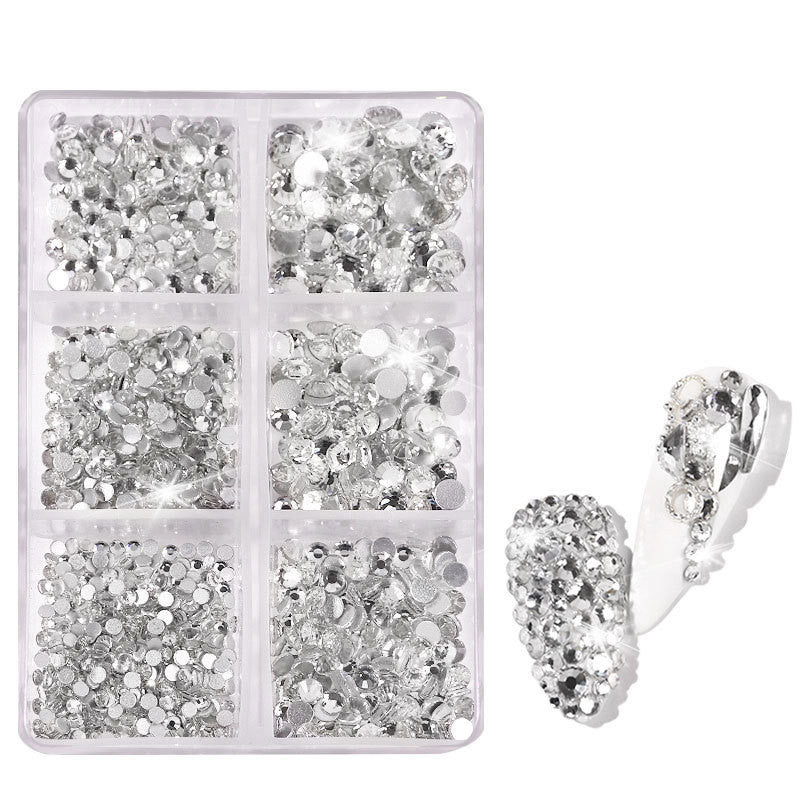 HKM-071571 Porcelain White 6-Compartment Rhinestone Nail Sticker Set