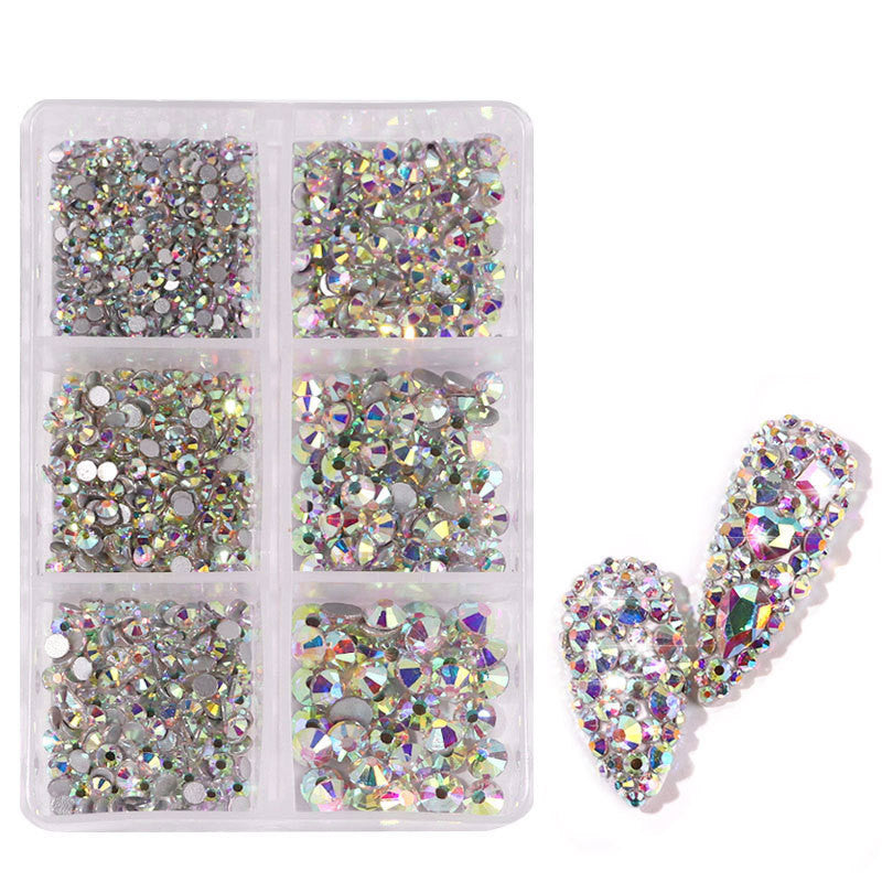 HKM-071571 Porcelain White 6-Compartment Rhinestone Nail Sticker Set