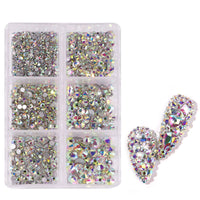 HKM-071571 Porcelain White 6-Compartment Rhinestone Nail Sticker Set